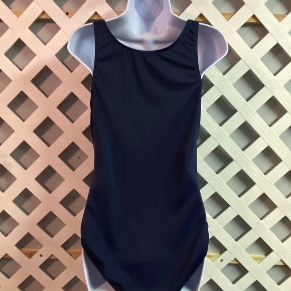 Denim & Co. Beach Twist V-Neck One Piece Swimsuit with Ruching Navy Regular 12 - Picture 3 of 7